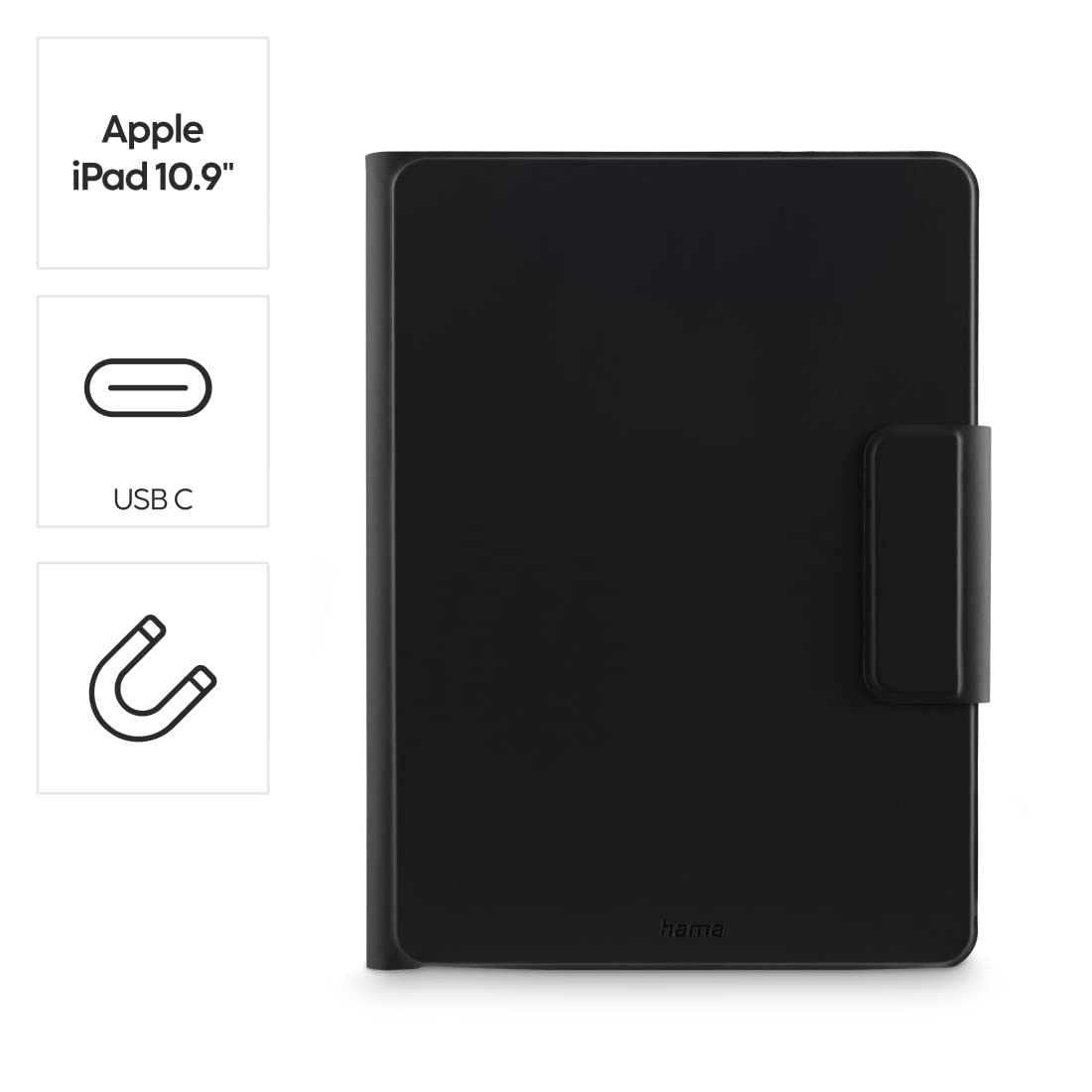 Hama Etui z klawiaturą do iPada 10. generacji 2022 (klawiatura Bluetooth z touchpadem, funkcja stojaka, magnetyczne etui na tablet, etui na tablet, do Apple iPad 10,9", wyjmowana klawiatura) czarne