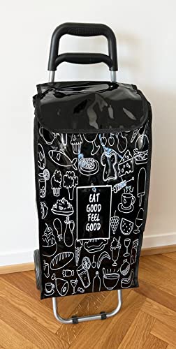 ADOB Einkaufstrolly Einkaufswagen Eat Good Black 50 Liter, 2 leise Gummiräder, extra Reissverschlussfach, klappbar… – Bild 3