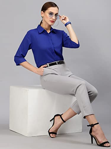 Image of Style Quotient Women Solid Aqua Green Polycrepe Formal Shirt