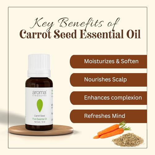 Image of Aroma Treasures Carrot Seed Essential Oil - 10ml, Natural Aromatherapy for Skin and Hair, Pure Therapeutic Grade Oil