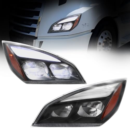 aostirmotor LED Headlights Assembly Compatible with 2018-2024 Freightliner Cascadia Headlamps Head Light Lamp W/Bulbs Black Housing Driver side and Passenger side pair set