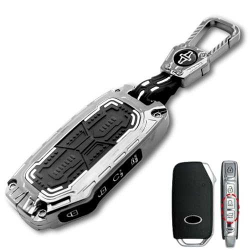 Image of KEYCEPT Metal Armor Key Cover Compatible for Kia Seltos 2024 2023 Facelift HTX | Sonet Facelift | Carens X Line 4 Button Smart Key with Keychain .