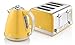Swan STP7041YELN Ensemble bouilloire rétro et grille-pain 4 tranches Jaune Style vintage Détails chromés