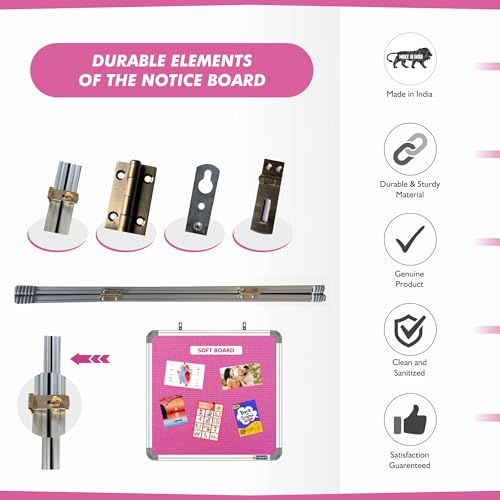 Image of YAJNAS 2x2 Feet Premium Material Pink Designed Notice Board with Acrylic Door /Soft Board /Bulletin Board /Pin-up Display Board for Study Room, Office, School & Home Use