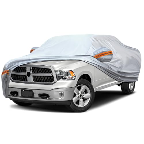 Image of Car Cover, Fit for 213 inch-237 inch Length Pickup Truck, 6-Layer All-Weather Waterproof, Universal in All Seasons, Snow Prevention, Rainproof, Acid Rainproof, Sunscreen, Orange Reflective Strip