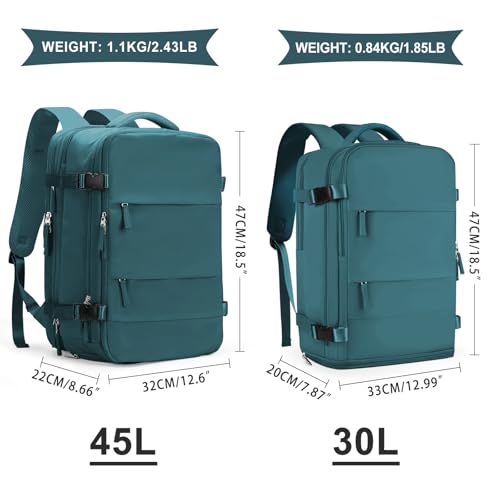 Image of coowoz Large Travel Backpack For Women Men, Carry On Backpack,Hiking Backpack Waterproof Outdoor Sports Rucksack Casual Daypack Expandable Heavy Duty Extra large Backpack Peacock Blue