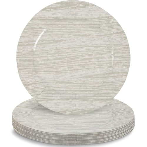 Fun Express White Washed Faux Wood Chargers – Elegant Durable Table Setting Accents for Weddings Parties Special Events – Stylish Table Decor Enhancer – Catering Banquets Special Occasions – 25 Pieces