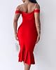 CHICME Womens Sexy Bodycon Party Dress Off The Shoulder Pearls Strap Midi Dress Ruffle Hem Cocktail Dresses-r-M B-red #1