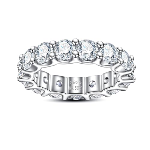 Moissanite Eternity Wedding Band Ring Eight Hearts and Arrows Wave/Geometric Shape Stackable Ring D Color VVS1 Clarity 925 Sterling Silver for Women With Certificate