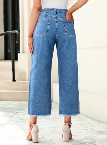 Image of Sidefeel Women's Jeans High Waisted Wide Leg Loose Fit Straight Leg Zimbaplatinum Cropped Denim Pants
