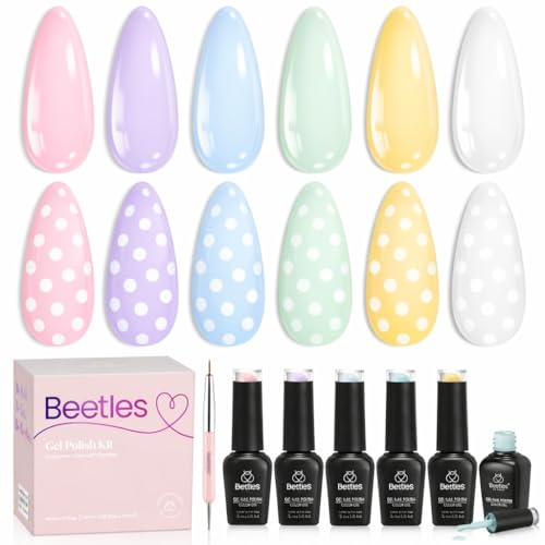 Beetles Summer Gel Polish Set - 6 Colors Pastel Polka Dot Gel Nai...