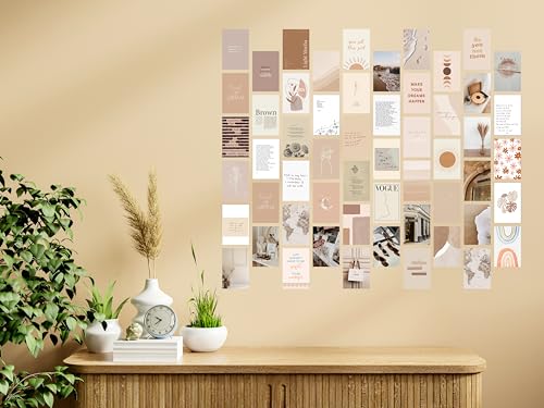 Image of Craft Qila Cardstock Beige Vol 1 Pack Of 54 Aesthetic Wall Collage Kit, Girl Room Decor, Dorm Decor, Photo Collage Kit, Wall Collage