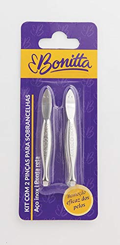 Bonitta Kit Com 2 Pinças Para Sobrancelhas Aço Inox Ponta Reta 597Bt