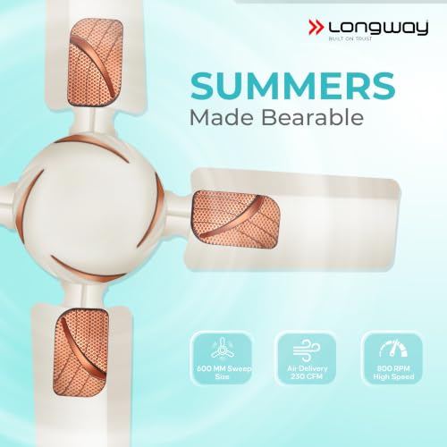 Image of LONGWAY Creta P1 600 mm /24 inch Ultra High Speed 4 Blade Anti-Dust Decorative Star Rated Ceiling Fan (Ivory, Pack of 1)