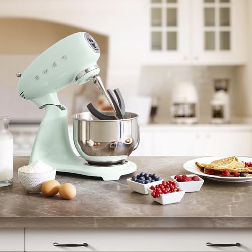 Image of SMEG SMF03 Stand Mixer - 5 Qt Tilt-Head Mixer with Stainless Steel Bowl, 10 Speeds, Retro 50s Vintage Style - Pastel Green