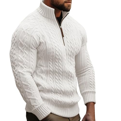 Men's Quarter Zip Sweater Slim Fit Casual Cable Knitted Turtleneck Pullover Lightweight Solid Mock Neck Polo Sweater