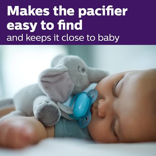 Image of Philips AVENT Ultra Soft Snuggle Pacifier Holder with Detachable Pacifier, 0-6m, Elephant, SCF348 /03