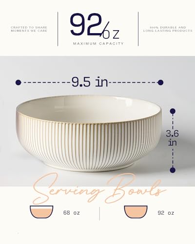 getstar Large Serving Bowls (9.5 inch & 92 fl oz), Ceramic Salad Bowl Set of 2, Microwave and Dishwasher Safe, Farmhouse Kitchen Decorative Bowls Set (Embossed Checks & Stripes) - Image 4