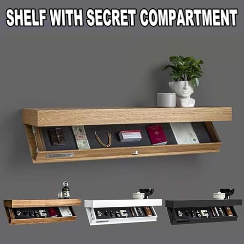 Étagère murale dissimulée avec compartiment secret mécanique rangement compact blanc - 3