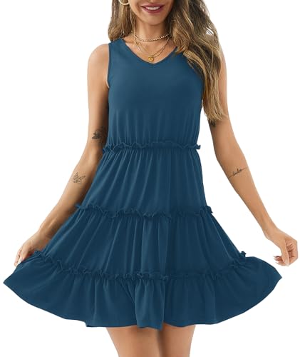 Image of PerZeal Women's 2026 Summer Dress Casual Sleeveless Boho Beach Vacation Outfits Mini Sundress