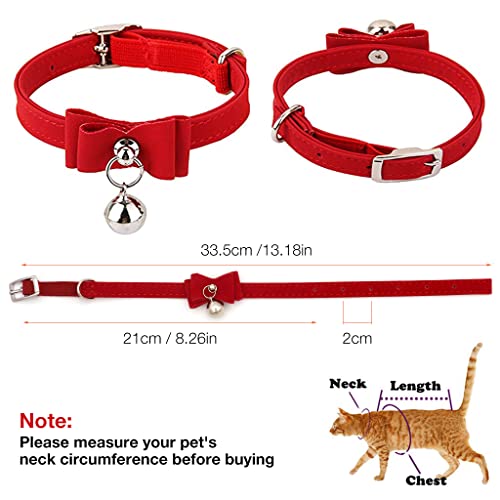 Image of HASTHIP Adjustable Cat Belt, Strong Breakaway Buckle, Cat Collar With Bell, Velvet Neck Strap for Small and medium-sized Cats, Safety&Comfort 33.5CM - Red (Pack of 1)