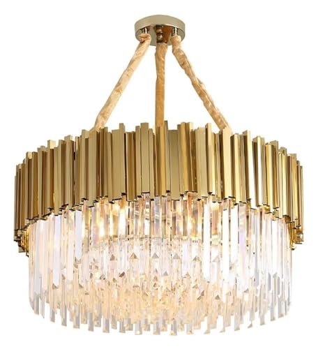 Plafonnier de luxe moderne en acier inoxydable doré et cristal
