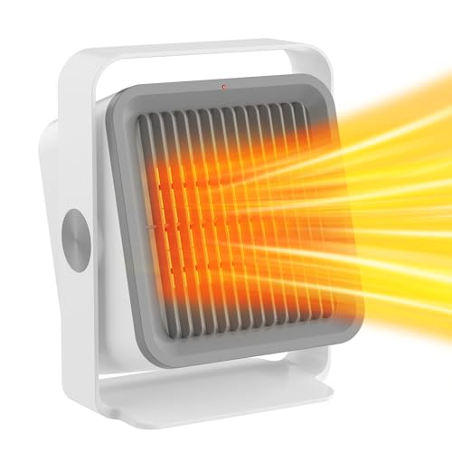 Space Heater, XIUREI Small Electric Heater with 45°Tilt Head, Portable Desk Fan Heaters for Home Low Energy Silent, with 2 Heating Speeds & Multiple Protection ideal for Home Bedroom Office Desk-White