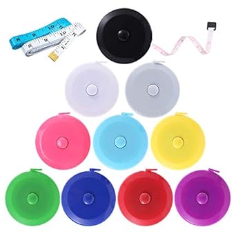MXRS Measure 150 cm 60 Inch Push Button Tape Body Measuring Soft Retractable for Sewing Double-Sided Tailor Cloth Ruler (10 Colors Package) -10Pack