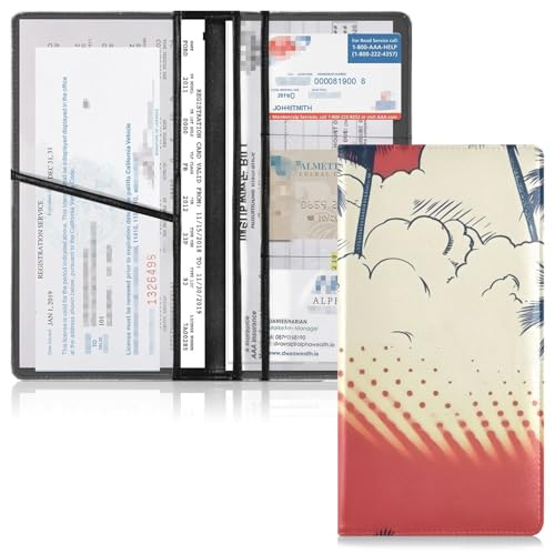 Car Registration and Insurance Holders Tree Pattern Print, PU Leather for License Documents Cards