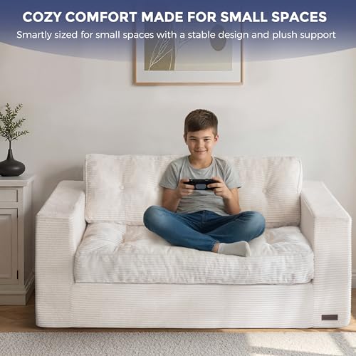 Image of MAXYOYO Loveseat Sofa Couch, Upholstered Bean Bag Chair Cloud 2-Seat for Adults, Boneless Couch with Tufted Cushion & Pillows, Sofa in A Box, No Assembly Required, Beige