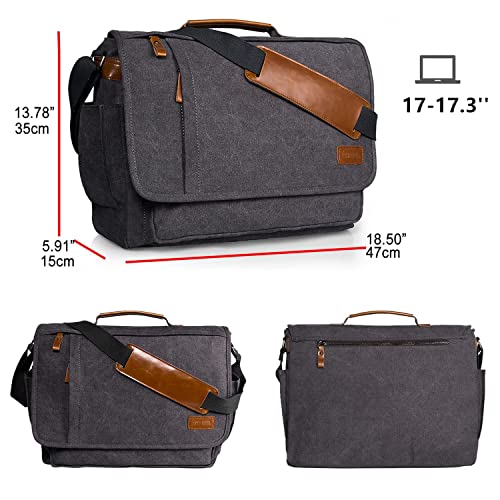 Estarer Laptop Messenger Bag 17-17.3 Inch Water-resistance Canvas Shoulder Bag for Work College, Grey