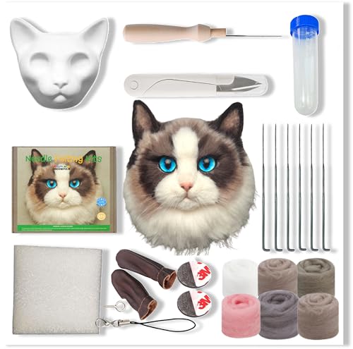 Image of MeowPick Needle Felting Kit with Cat Head Mold, Animals Needle Felting Set, DIY Wool Felt Materials Set with Felting Tool and Instruction for Quick Needle Felting Craft (Light-Colored Ragdoll)