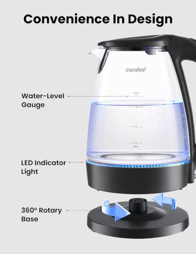 Image of COMFEE' Glass Electric Kettle, 1.7L Fast Boil with LED Indicator