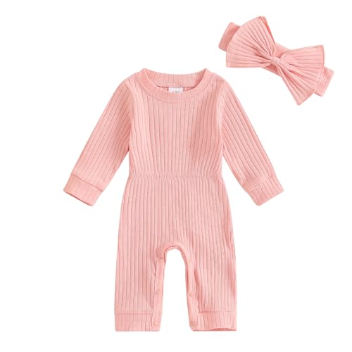 Image of Karwuiio Newborn Baby Girl Coming Home Outfit Long Sleeve One Piece Romper Jumpsuit Infant Fall Clothes Sets