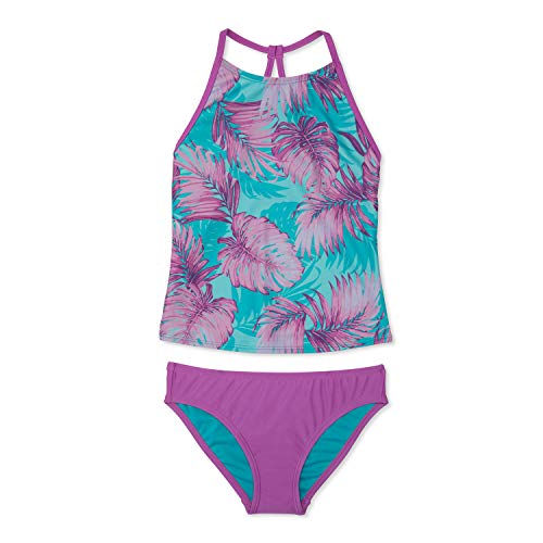 Speedo -Womens Printed High Neck Tankini Set (Big Kids) Aruba Blue 7 Big Kids