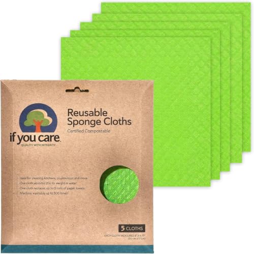 Image of If You Care Sponge Cloths - 5 Count - 100% Natural Cleaning Rags for Kitchen, Bathroom, Home Countertop Surfaces - Absorbent, Reusable, Machine Washable, Compostable