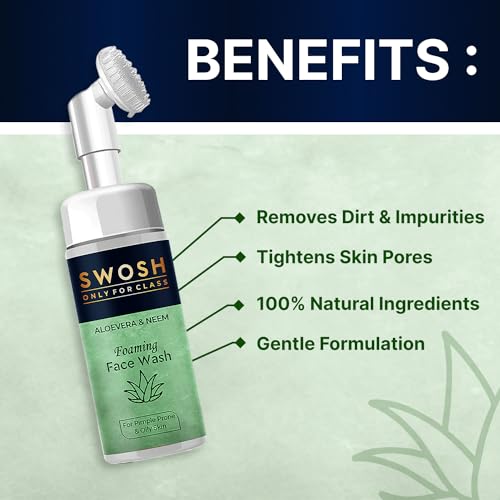 SWOSH Aloe Vera & Nem Foaming Face Wash For Pimple Prone & Oily Skin- No Parabens, Sulphate, Silicones & Color (with Built-in Face Brush), 100 ml - Image 3