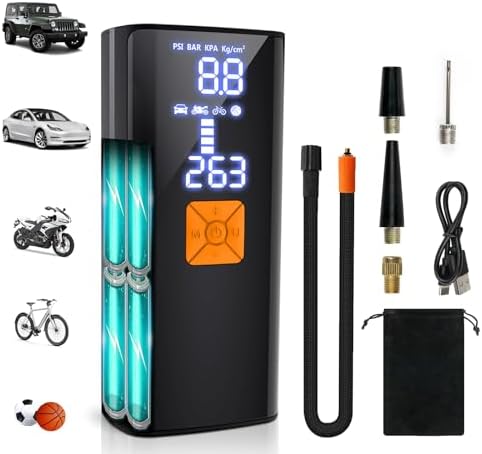 Tire Inflator Portable Air Compressor,150PSI Cordless Electric Air Pump for Car,Motorcycle,Bike Tires,Basketball & Sports Balls,with LED Light,Digital Pressure Gauge