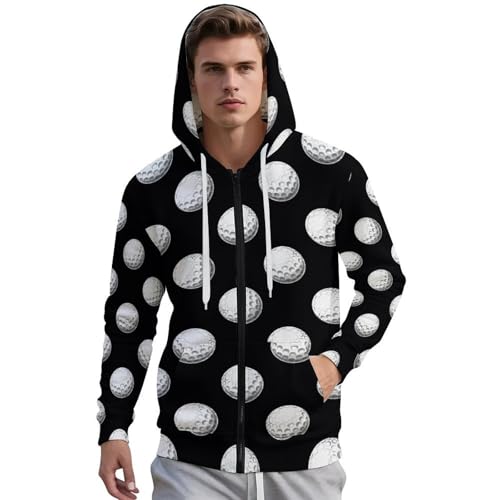 Golf Balls Pattern Men's Hoodies with Zipper Lightweight Long Sleeve Casual Sweatshirts2