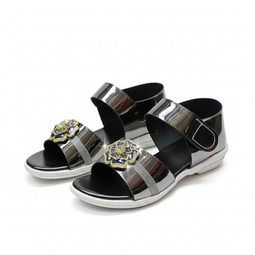 Image of ๐๐ซ๐๐ง๐๐๐ญ๐๐ญ๐ข๐จ๐ง:-Girls Trendy Sandals with Holographic Floral Strap, Welcro Style, Sandals |