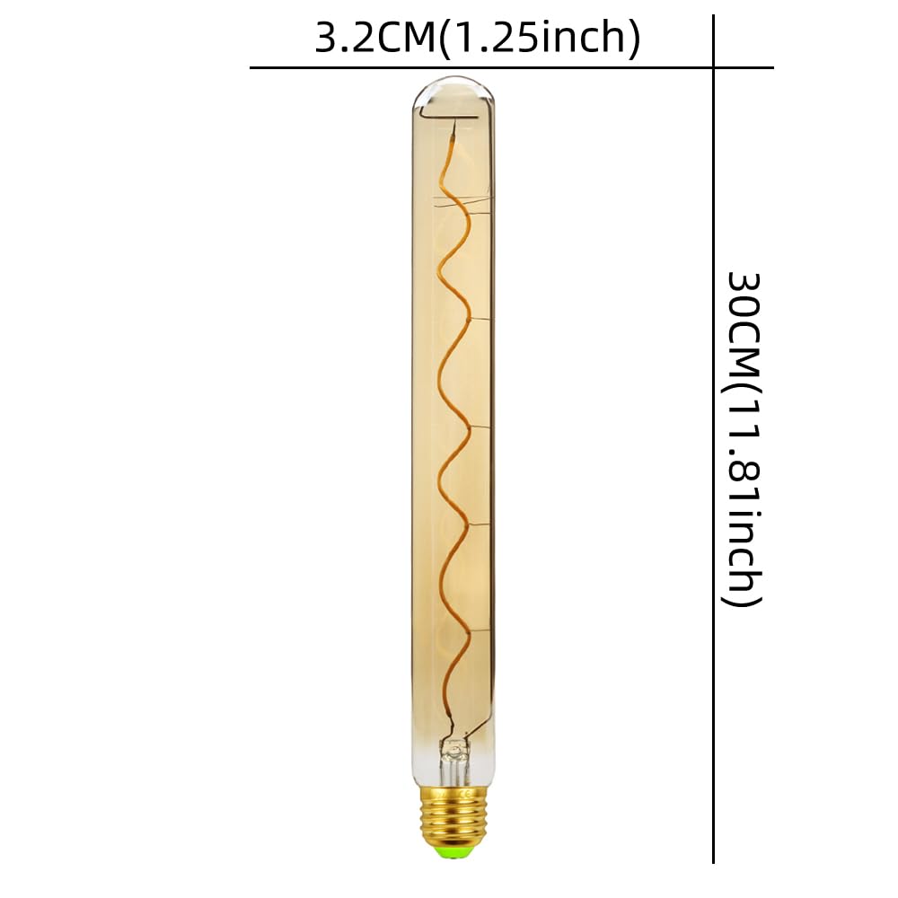 Tianfan T300 Tube Edison LED 2-Pack, 4W (25W Eq), 2000K Warm Light, Dimmable, E27 Base, 32x300mm, 3 Colors (Amber) - Image 2