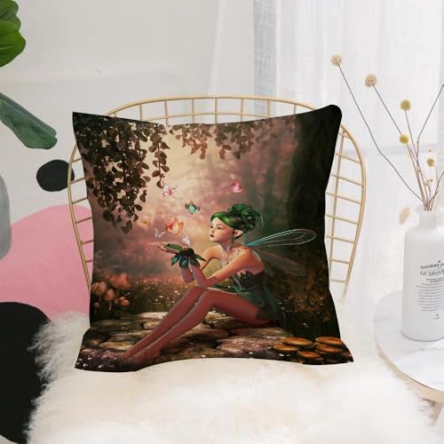 YFHJV Fundas de Almohada 40x40cm - Fundas de Cojines de Calidad con una Suavidad Incomparable - Ideal para Dormitorio - Hada, niña con alas y Mariposas sición Digital Gráfica por com