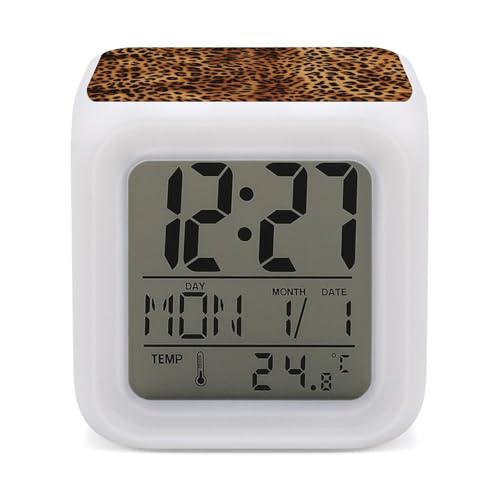 With Led Display, Leopard Print Digital Desk Clock Shows Tim