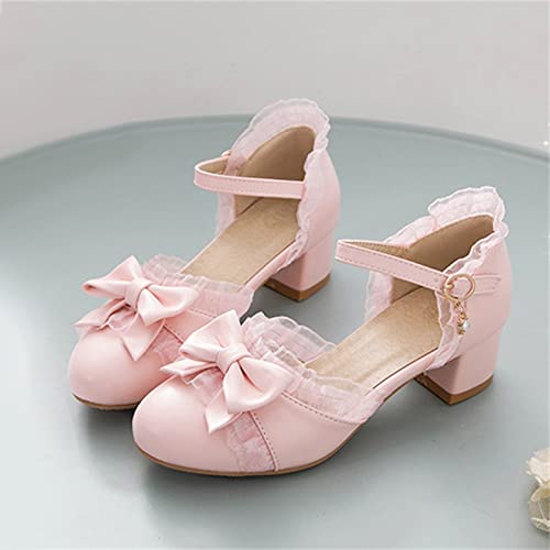 Summer Toddler Girls Dress Bow Tie Shoes Pumps Low Heels Flower Party Wedding High School Prom Shoes Girls Dress Sandals (Pink, 13 Little Child)3