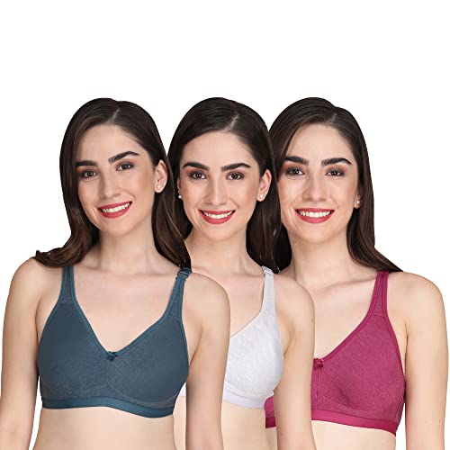 Image of Women Non Padded Bra - Made of Pure Cotton Full Coverage Non Wired Seamless Pushup Soft Cup for T-Shirt Saree Dress Sports Garment for Daily Use Everyday