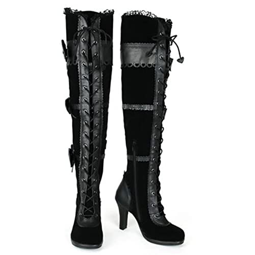 Vrouwen Lace Bow Knoop Hoge Hakken Laarzen Schoenen Dames Lace Up Bandage Lange Motorlaarzen Schoenen Riding Party… - Image 3