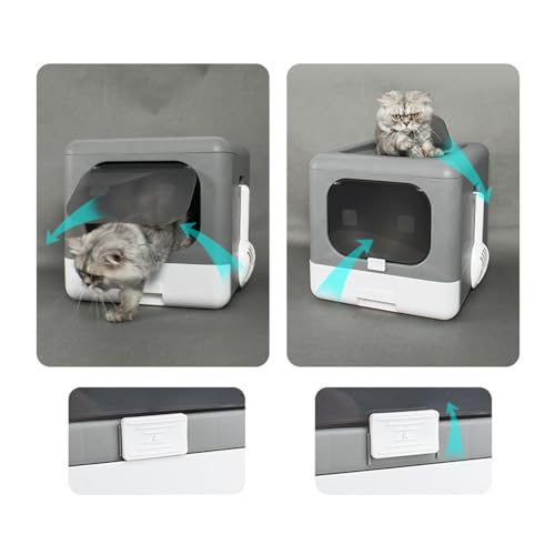 Arenero cerrado grande para gatos plegable gris clásico miniatura 6