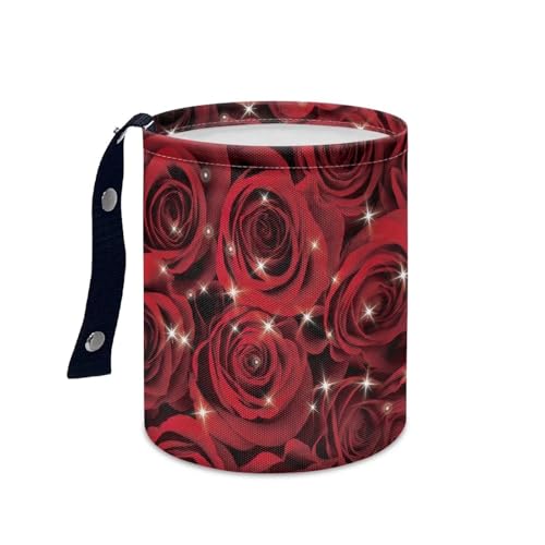 Image of Car Trash Can Collapsible Hanging Portable Dustbin Bin Waste Basket Rose Print Car Accessories Interior for Cars, Family Gatherings, Camping Small Trash Can