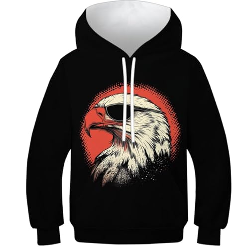 Sweat à capuche ado garçon animaux faucon sweat-shirt poche avant 6-15 ans