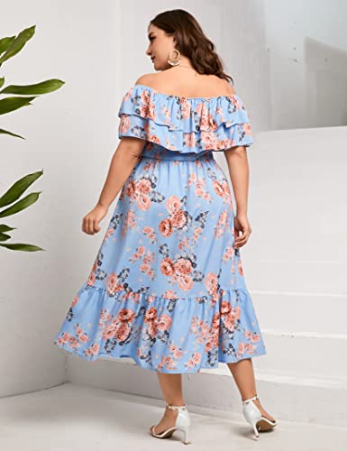 Image of KOJOOIN Women Plus Size Off Shoulder Maxi Dress Ruffle Flowy Casual Summer Boho Long Dresses